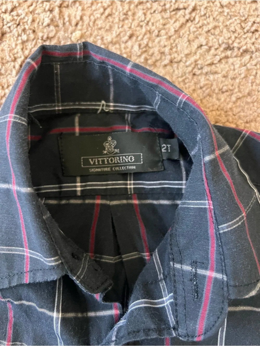 Vittorio Navy Plaid Button-Down Shirt with Red and White Accents